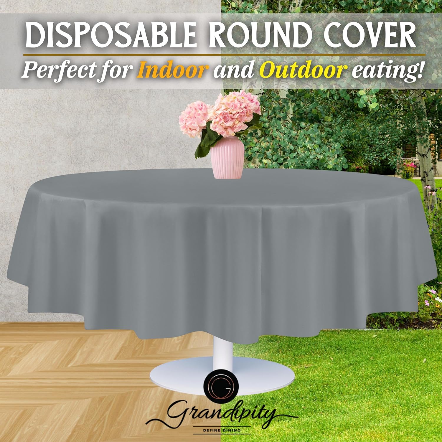 Grandipity Silver Plastic Tablecloth 6 Pack 84in Round