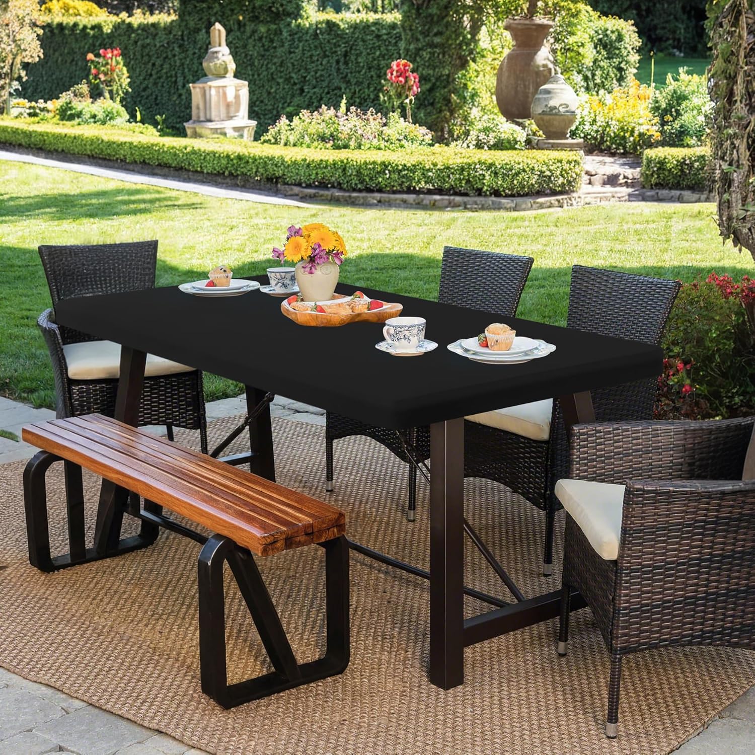 Enjoyidea 2 Pack Black Spandex Table Covers 42x72 Inch Fitted