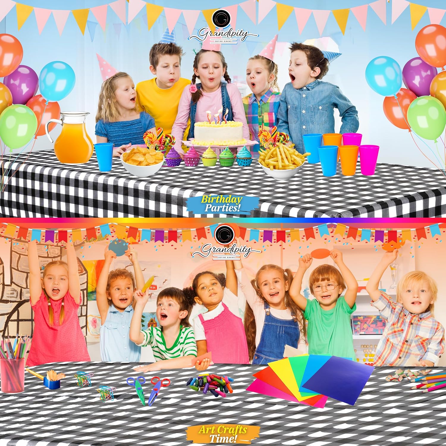 Grandipity Black Gingham Checkered Tablecloth 6 Pk 54in x 108in