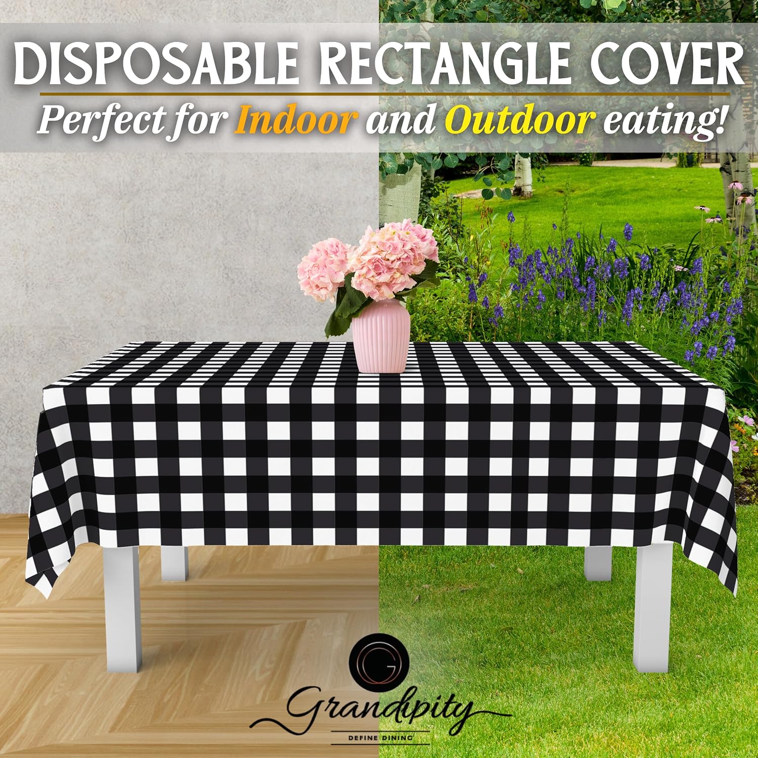 Grandipity Black Gingham Checkered Tablecloth 6 Pk 54in x 108in