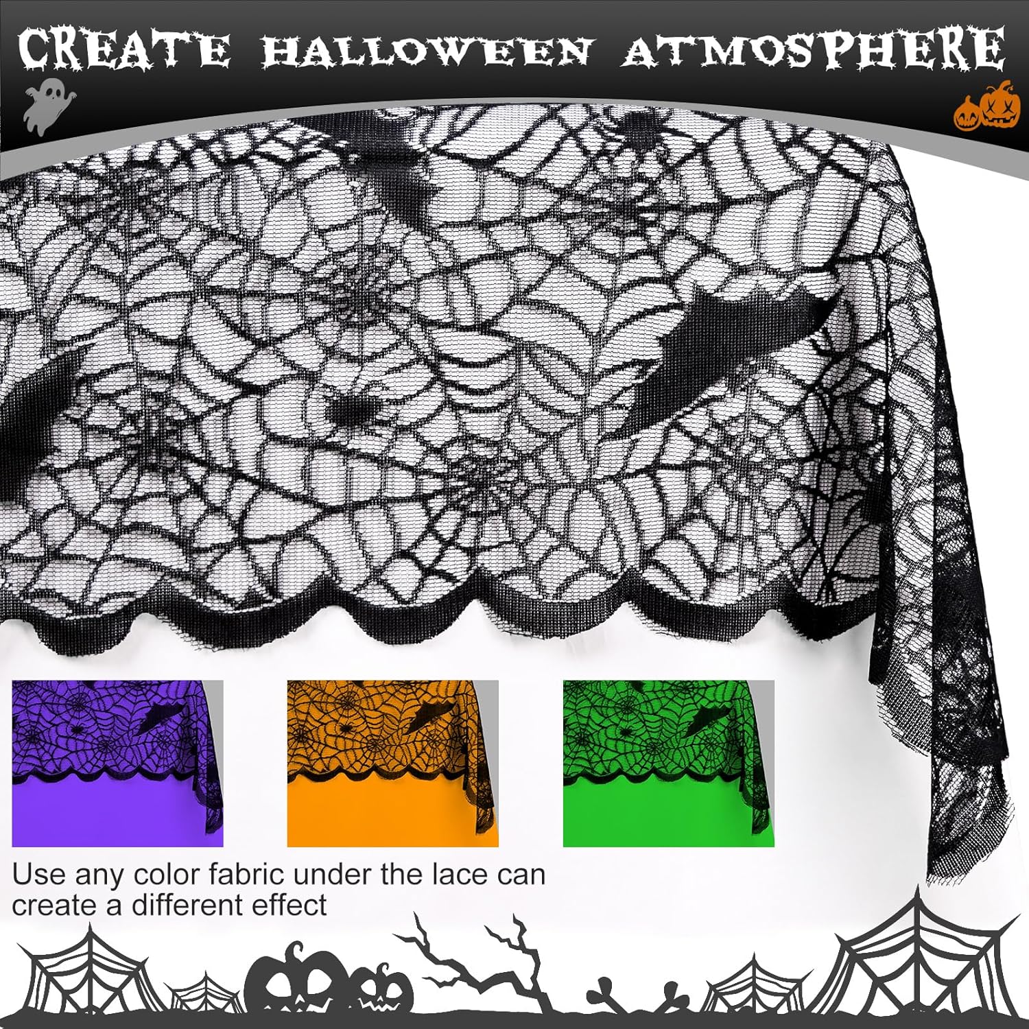 OurWarm Halloween Tablecloth Black Spider Web Design 60x84 Inch