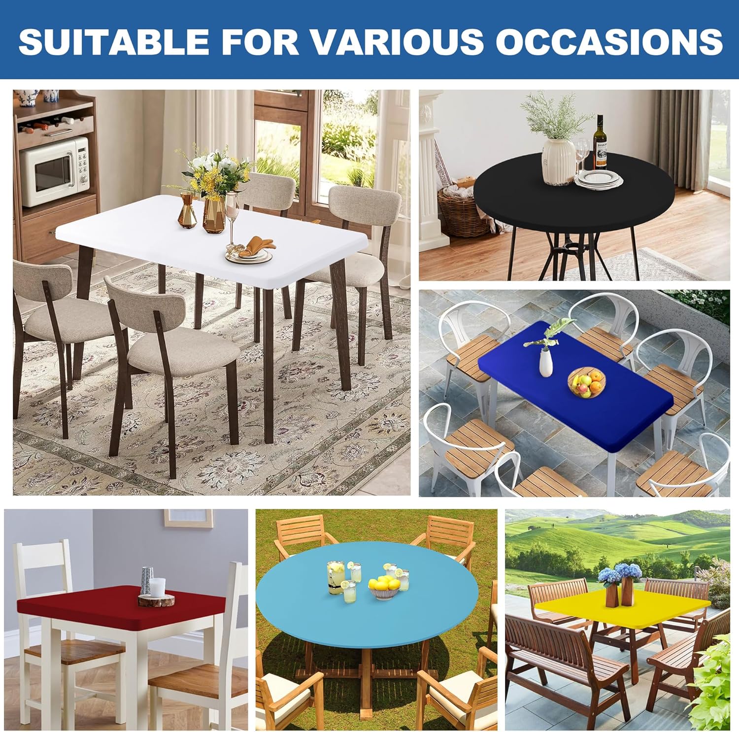 Enjoyidea 2 Pack Black Spandex Table Covers 42x72 Inch Fitted