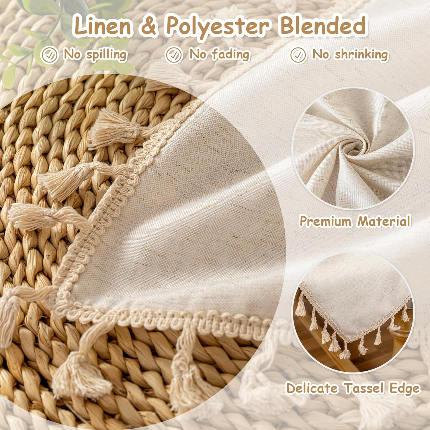 MYSKY HOME 60x84 Inch Waterproof Table Cloth with Beige Tassels