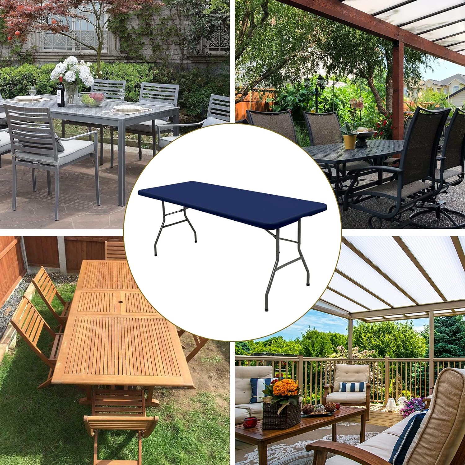 6 Pack Stretch Table Cover for 6 Tables Navy Blue 30 W x 72 L