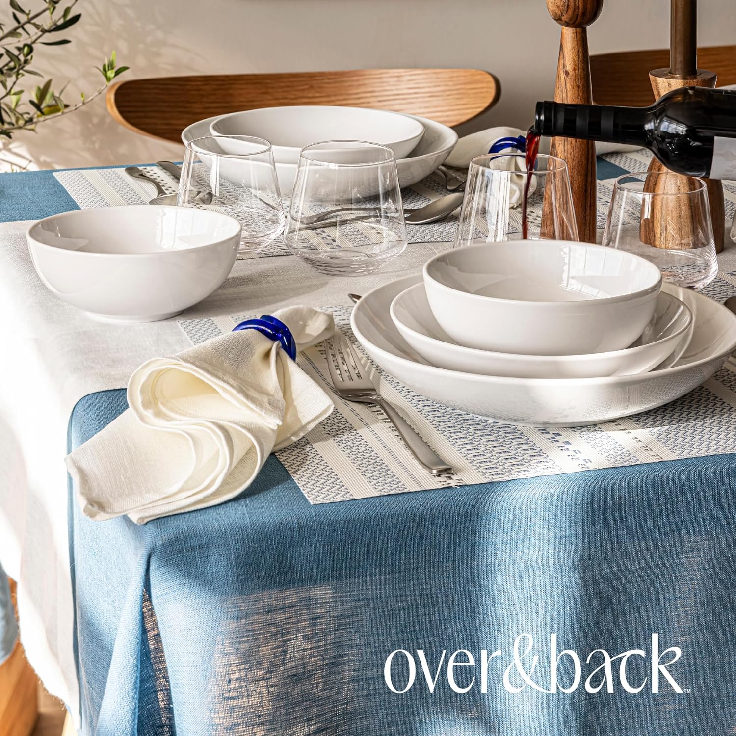 OverBack 100 Linen Woven Tablecloth - Blue 70x90