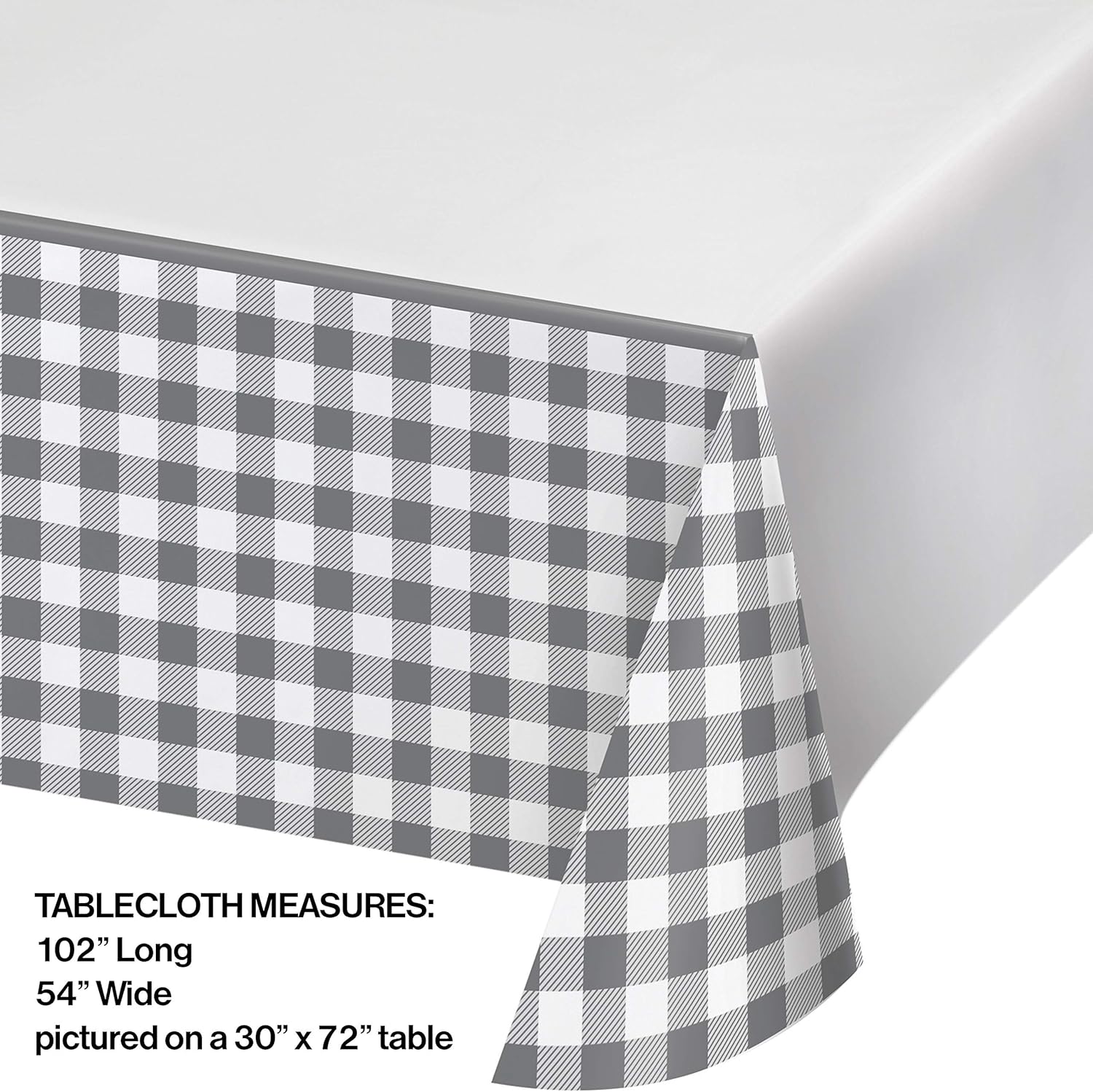 Creative Converting Gray and White Buffalo Check Tablecloth 54 x 102