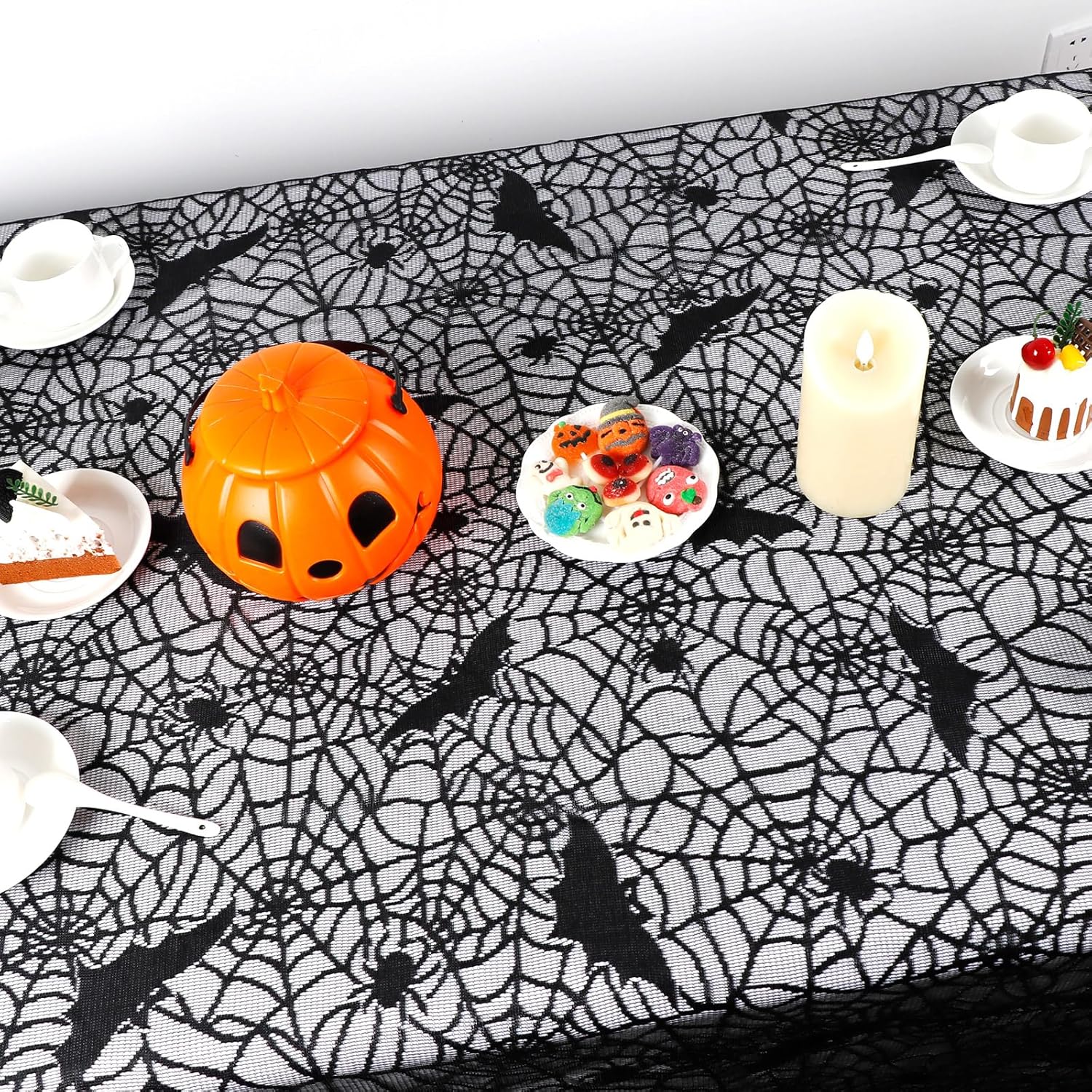 OurWarm Halloween Tablecloth Black Spider Web Design 60x84 Inch
