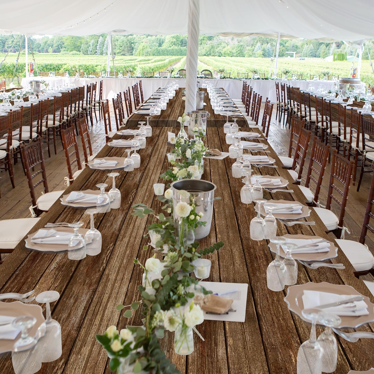 100 Ft Wood Grain Tablecloth Roll for Decor and Events