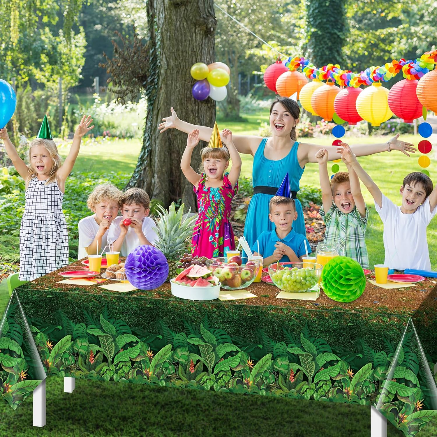 3Pcs Forest Path Plastic Tablecloths for Jungle Themed Parties