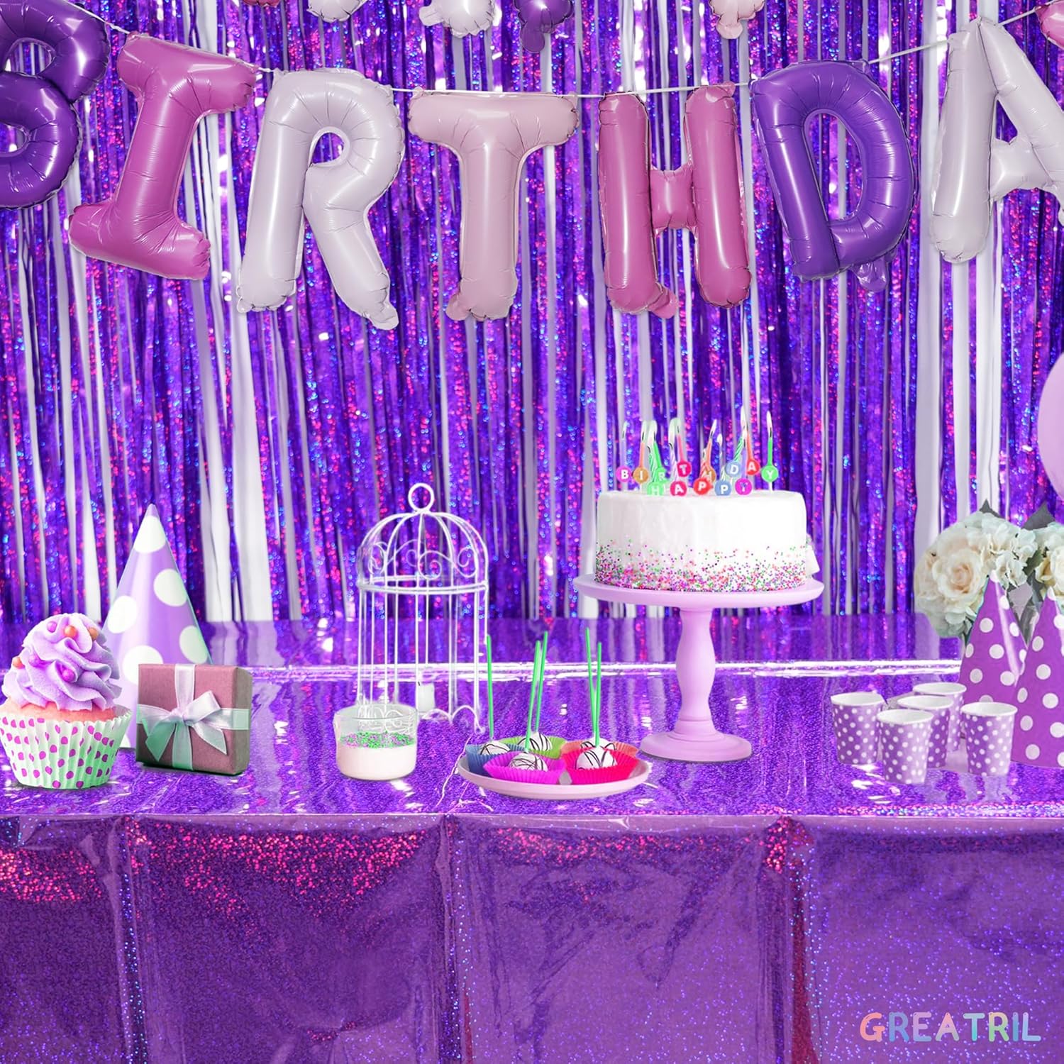 GREATRIL Purple Shiny Tablecloth 54 x 108 Inches 2 Pack