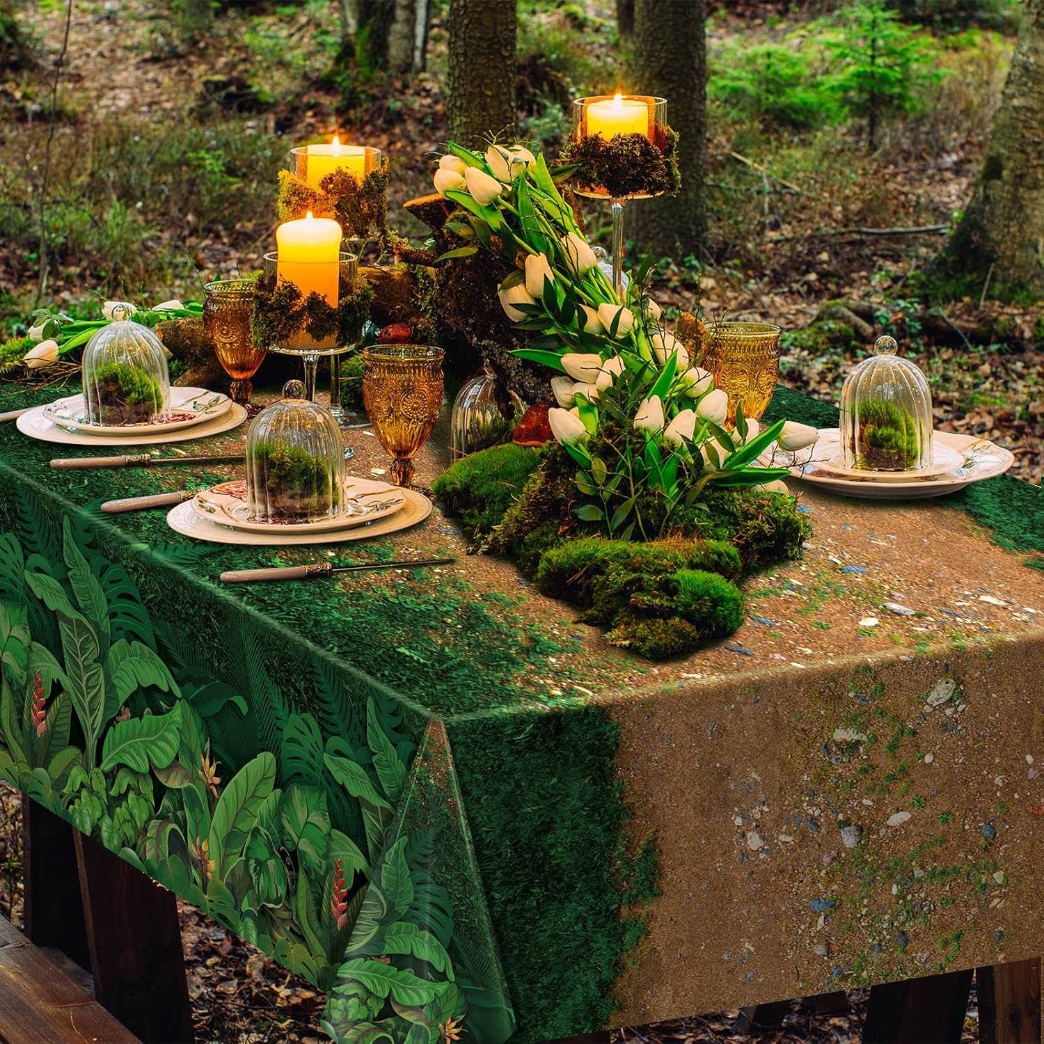 3Pcs Forest Path Plastic Tablecloths for Jungle Themed Parties