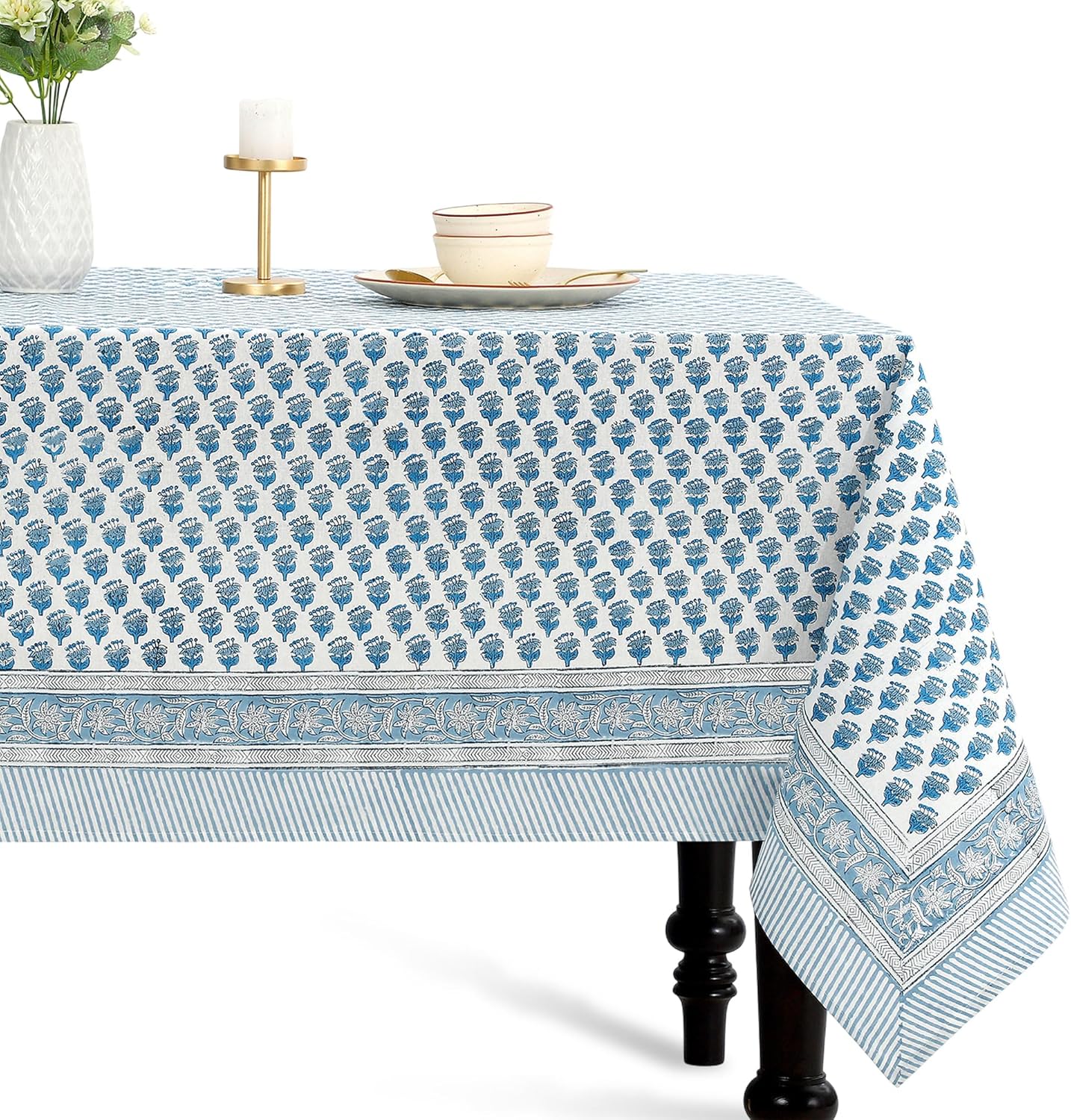 CPC Cotton Print Club 60x60 Inch Apatite Blue Tablecloth
