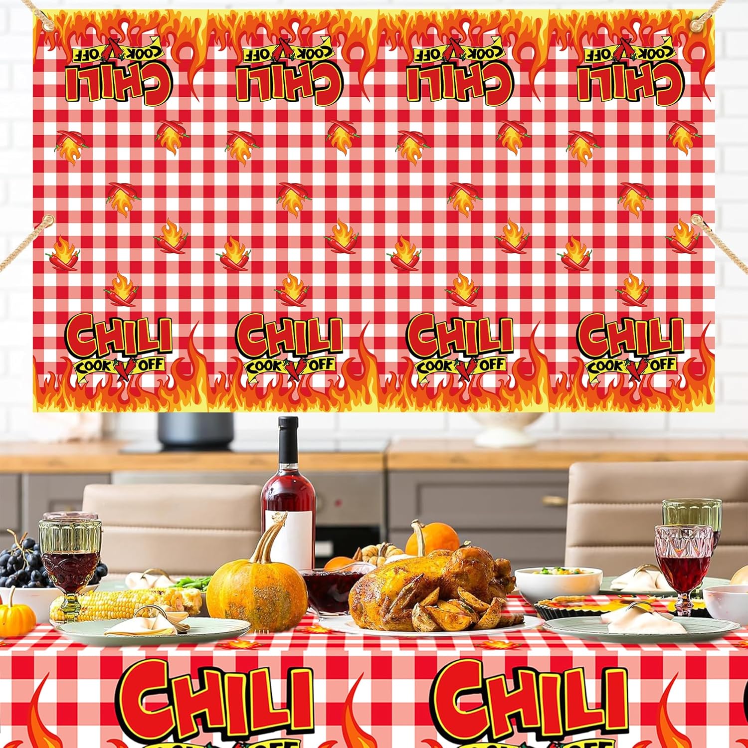 Chili Party Tablecloths 2 Pcs for Cook Off Decorations