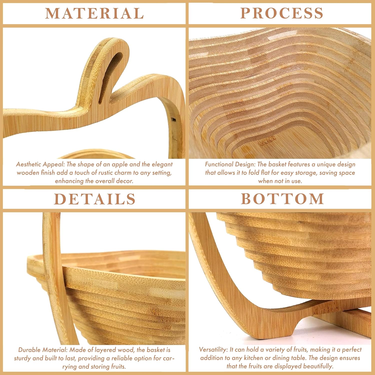 RoyalHouse Bamboo Foldable Fruit Bowl Apple Shape
