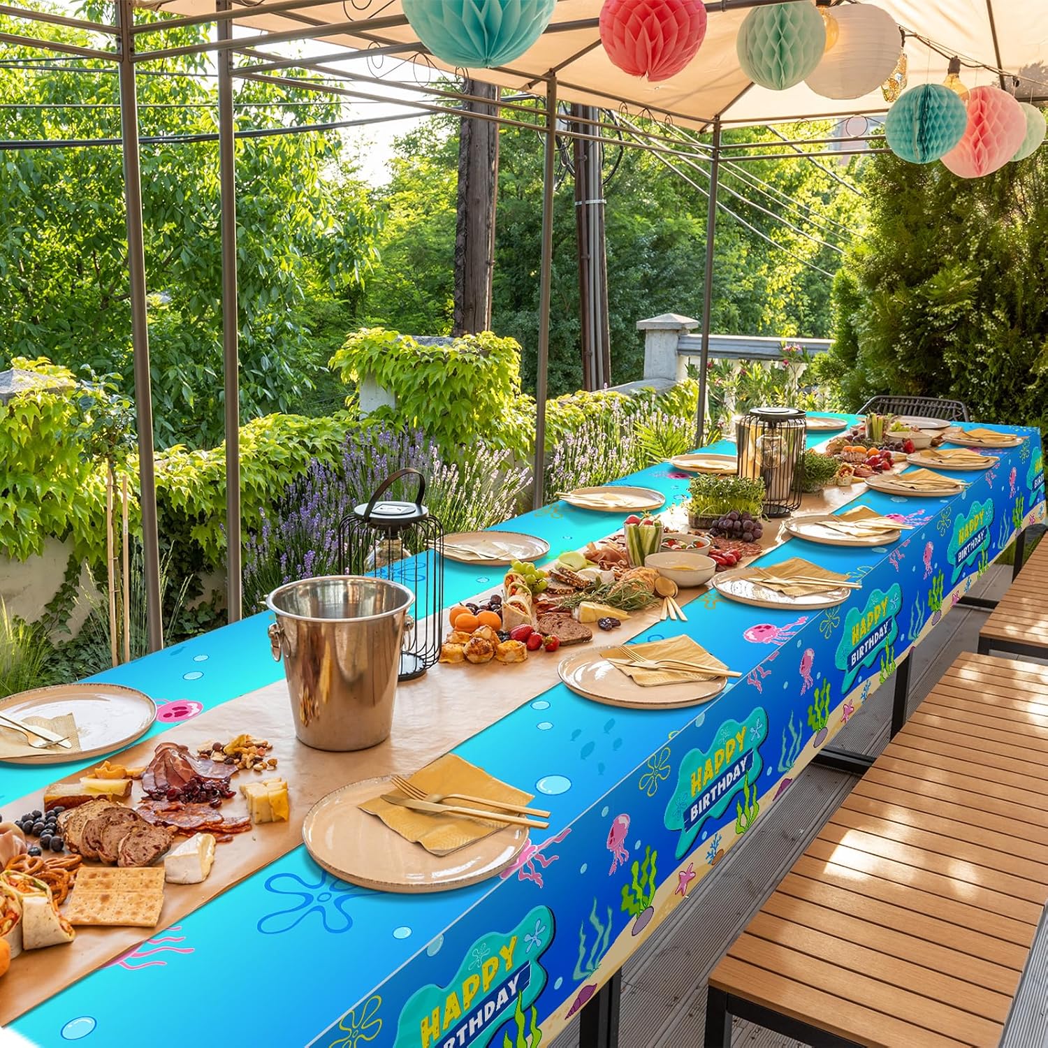 3 Pcs Blue Ocean Birthday Tablecloth Decorations for Rectangle Tables