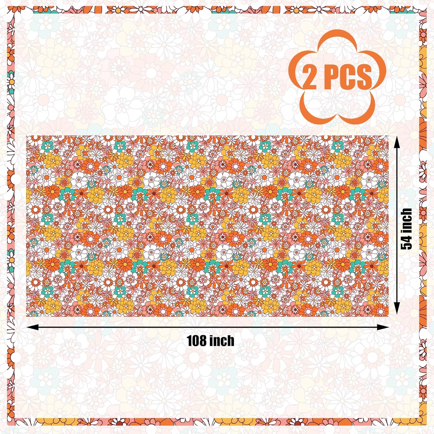 Augisteen Groovy Daisy Tablecloth Set 54x108 Inch Waterproof