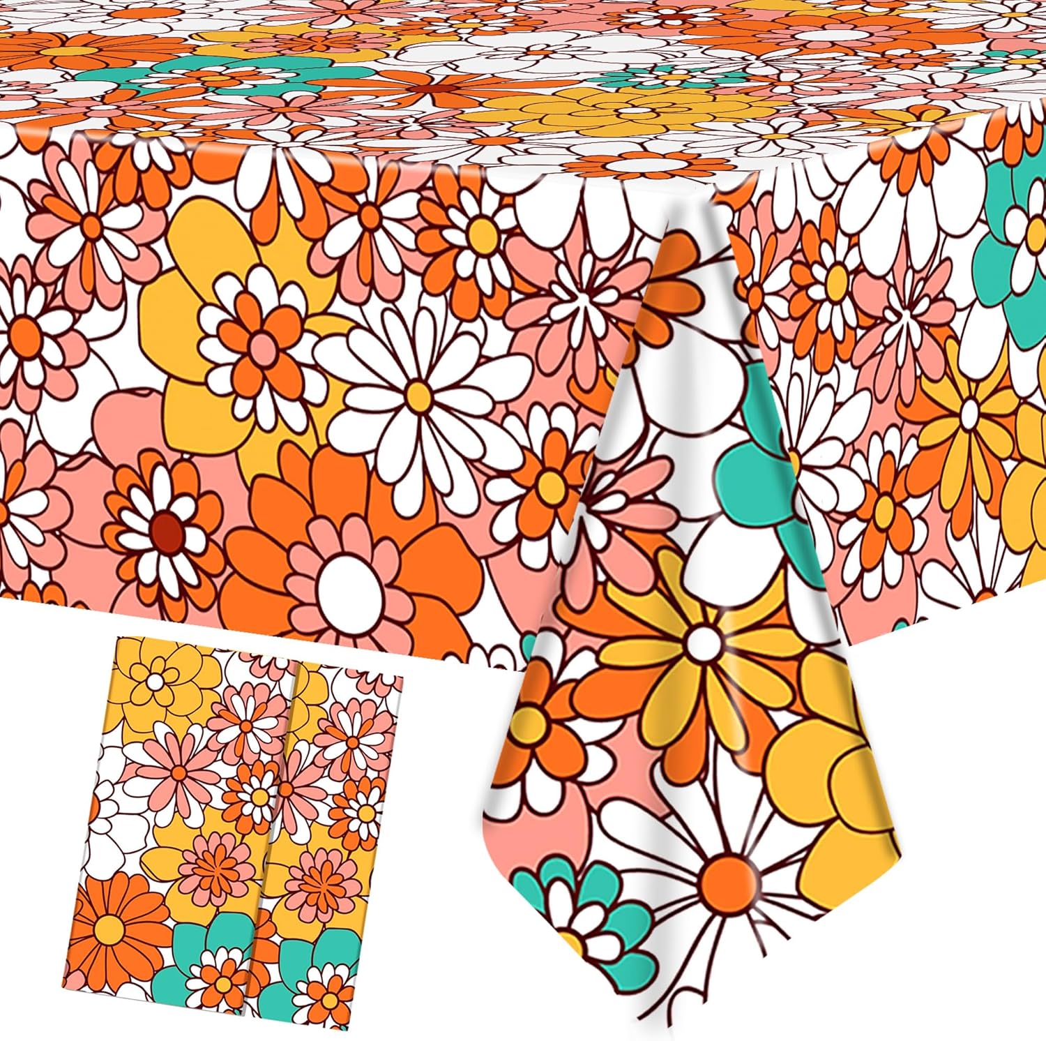 Augisteen Groovy Daisy Tablecloth Set 54x108 Inch Waterproof