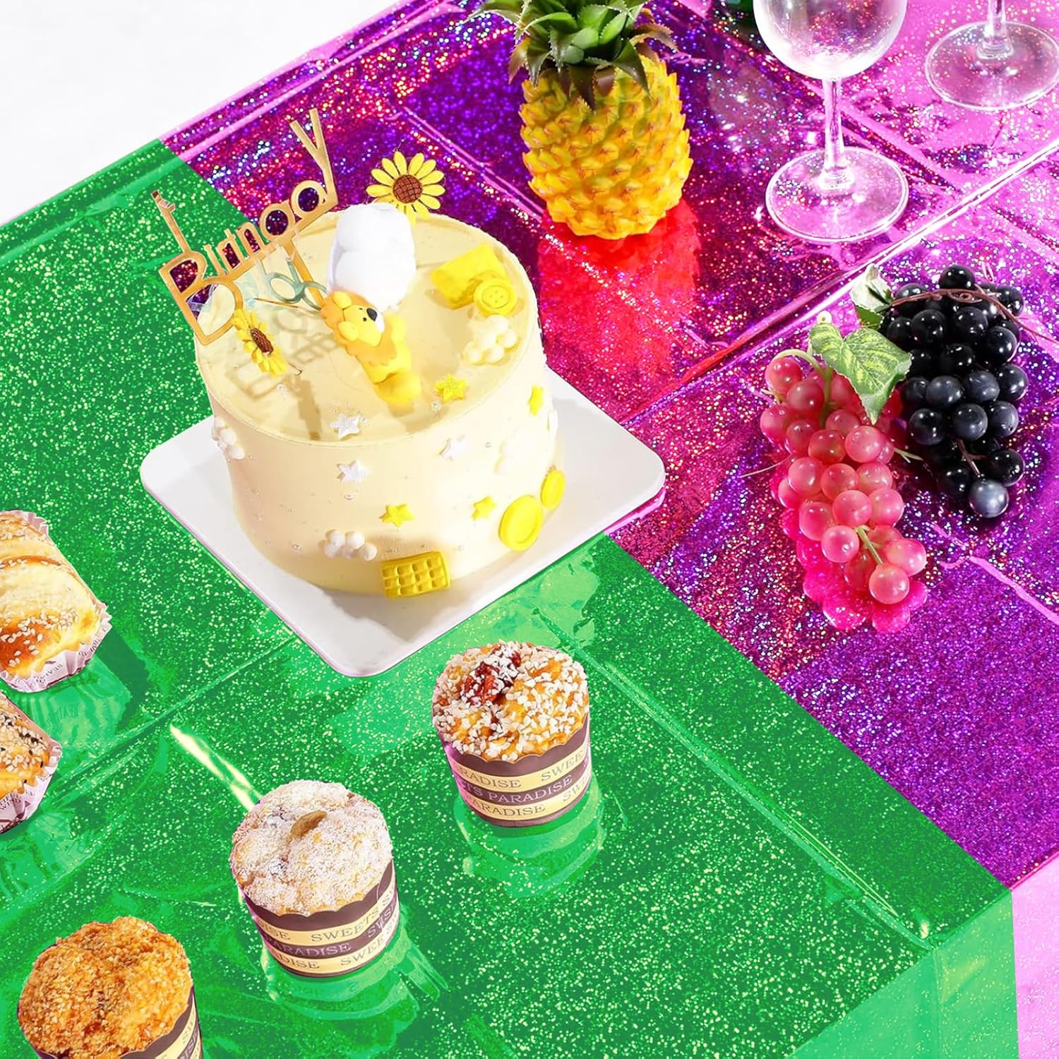 4 Pcs Iridescent Pink Green Tablecloths for Party Decorations