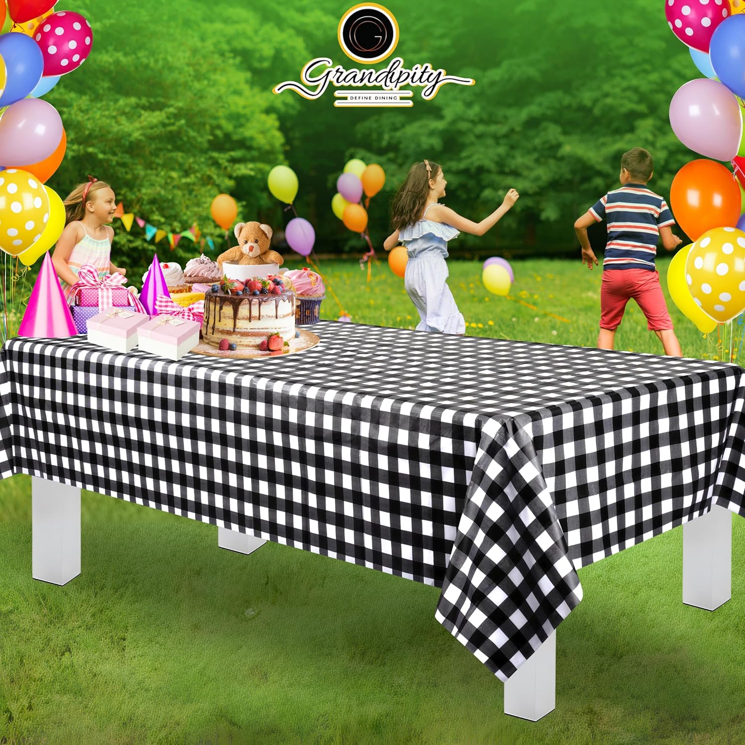 Grandipity Black Gingham Checkered Tablecloth 6 Pk 54in x 108in