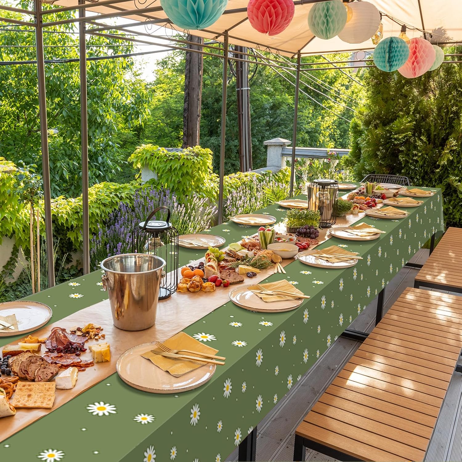 6 Pack Sage Green Daisy Tablecloths for Spring Party Decor