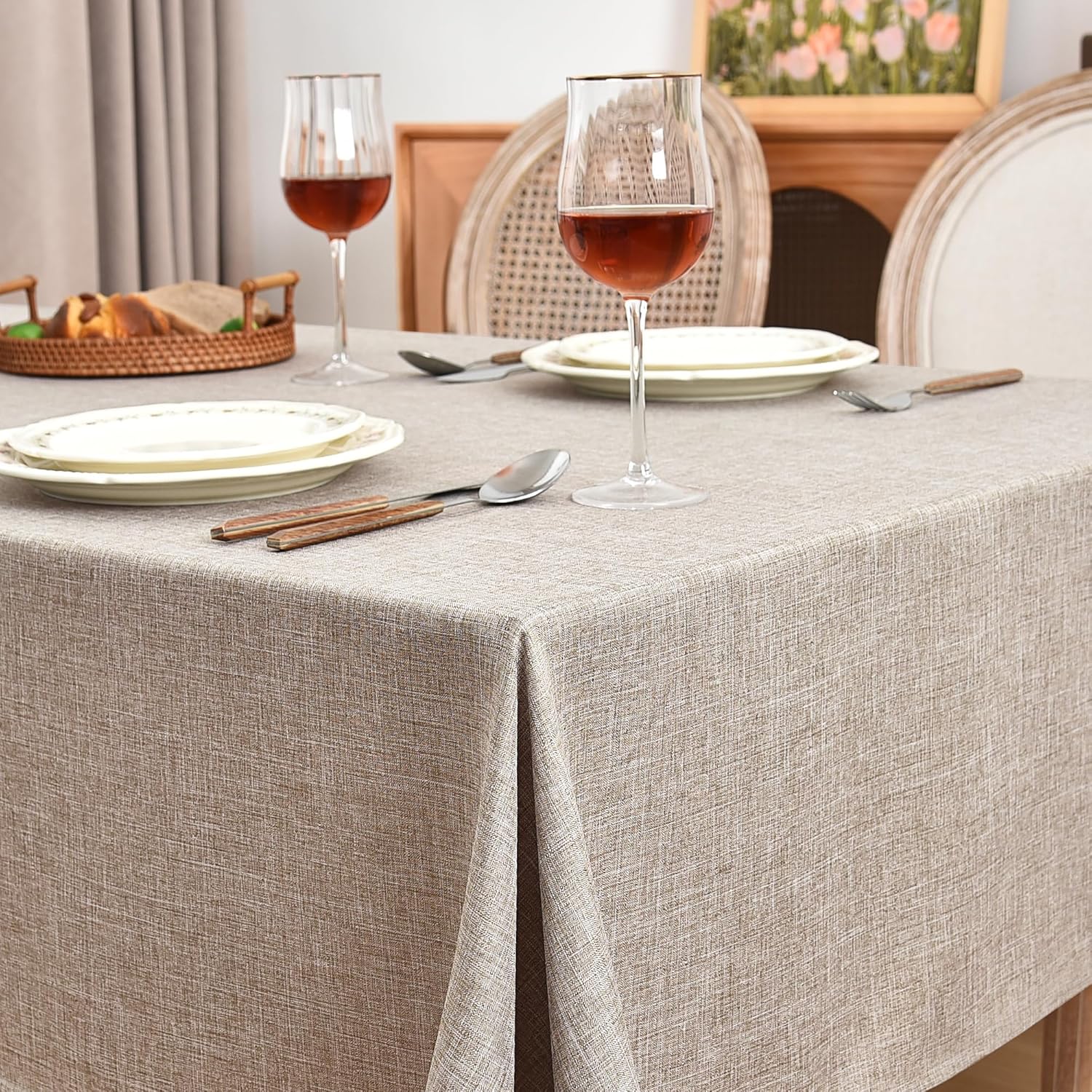 Fitable Nature Faux Linen Tablecloths 2 Pack Neutral 60x84 Inch