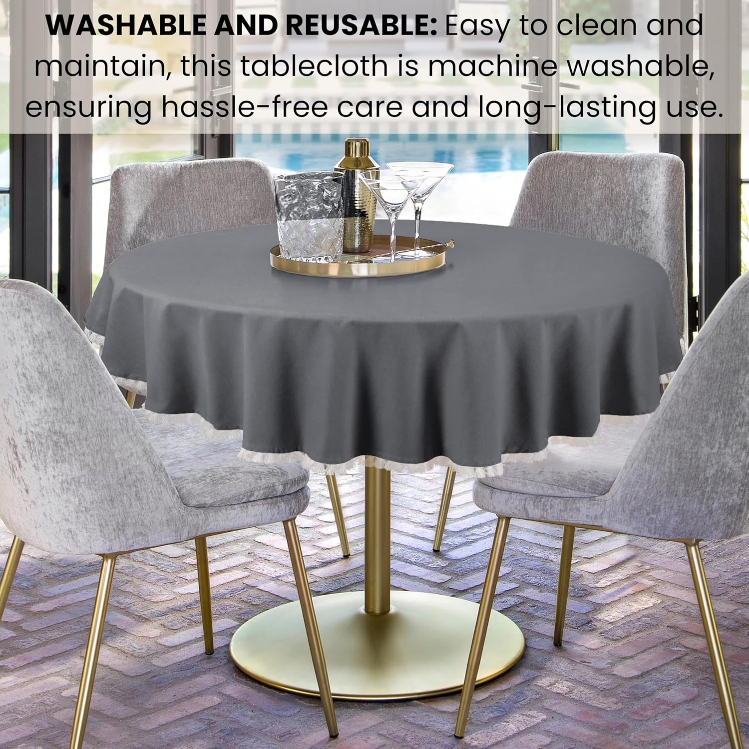 Cotton Clinic Rustic Round Tablecloth 60 Inches Dark Grey