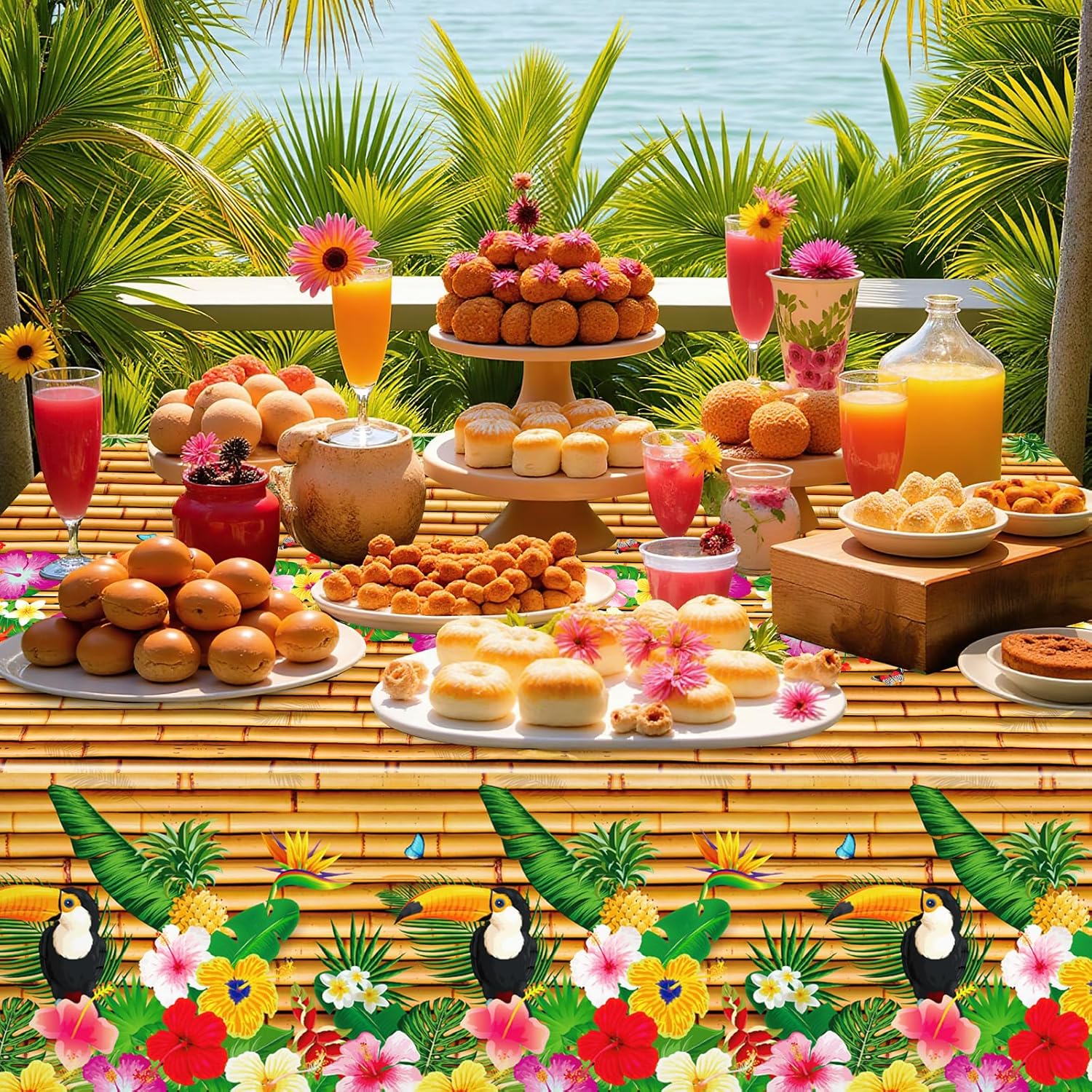 4 Pack Hawaiian Luau Tablecloths 54 x 108 Inches
