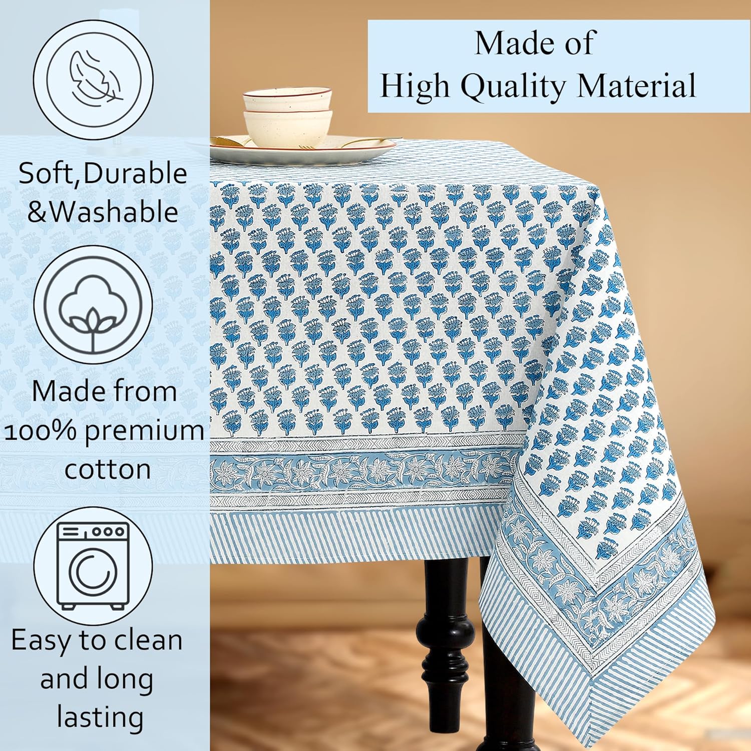 CPC Cotton Print Club 60x60 Inch Apatite Blue Tablecloth