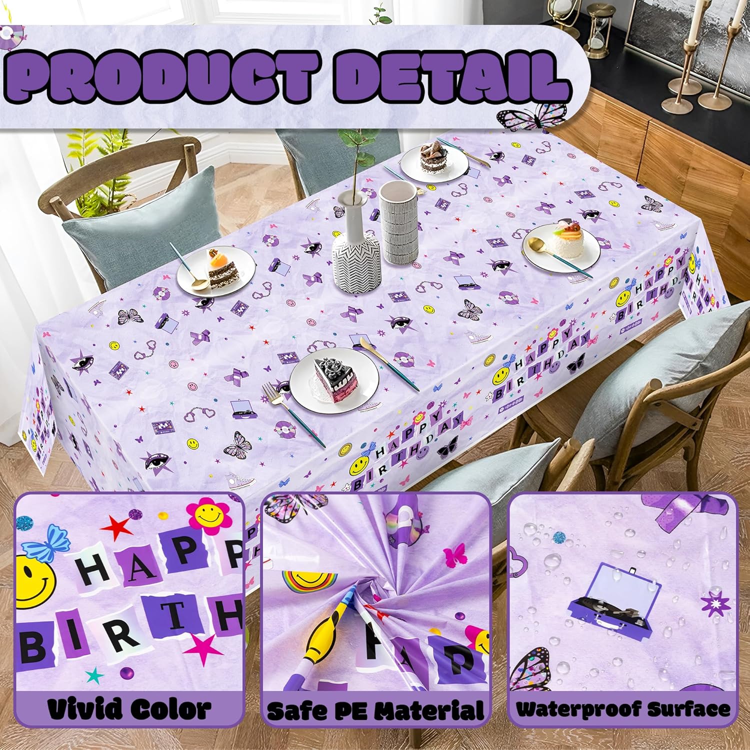 Pop Music Themed Tablecloths - 3pcs Waterproof Plastic Covers